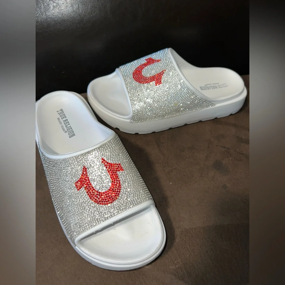 True Religion Stallion Rhinestone Logo Slide Sandal women’s size 8 - Picture 5 of 9